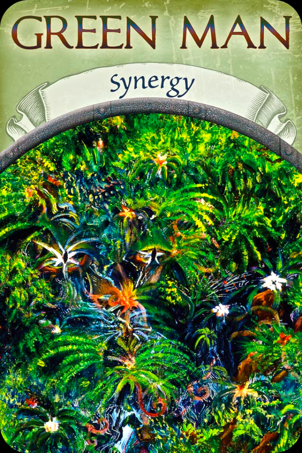 Green Man ~ Synergy, from the Earth Magic Oracle Card deck, by Stephen D Farmer